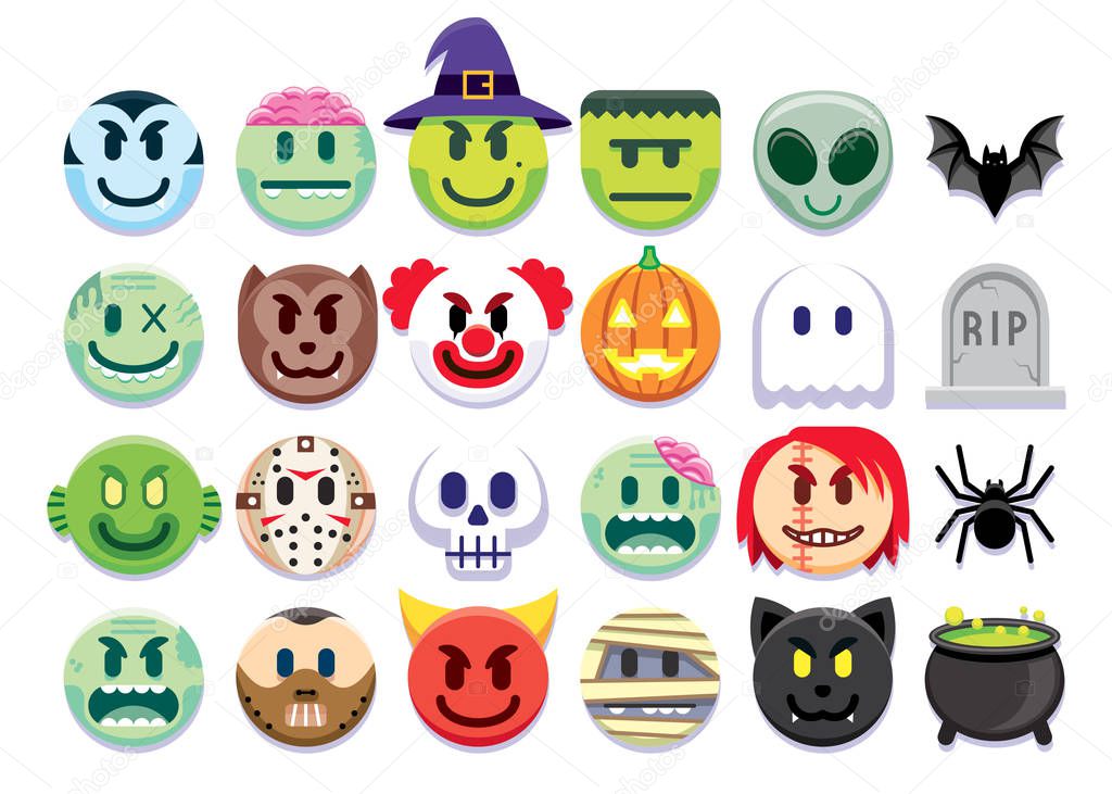 Vector Set Of Halloween Emojis Isolated On White Background