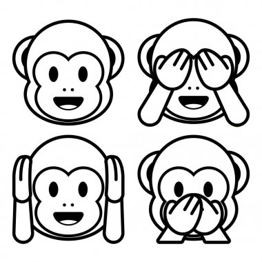 Emoji maymunlar üzerinde izole beyaz arka plan belirleme