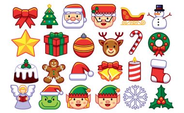 Beyaz arka plan üzerinde izole Noel Emojis kümesi