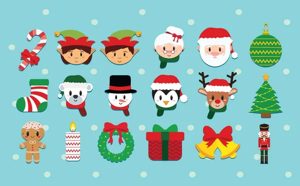 Aranyos karácsonyi készlet elszigetelt rajzfilm — Stock Vector