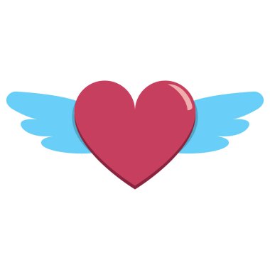 kanatlı izole renkli sevimli kawaii kalp