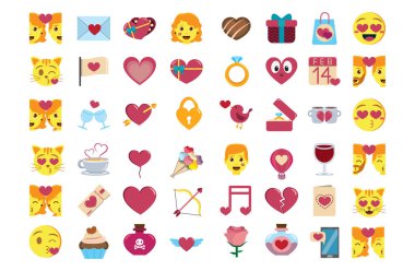 izole şirin kawaii saint valentine emojis renkli ayarla