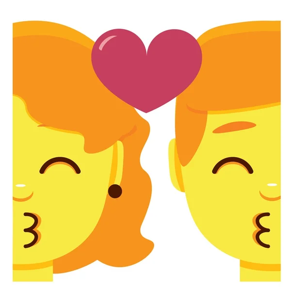 Cute kawaii couple kissing emoji colorful isolated — Stock Vector