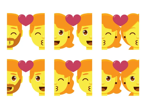 设置可爱的得意情侣 emojis 彩色隔离 — 图库矢量图片