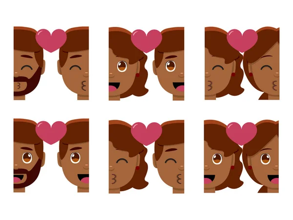 Ställa in söt kawaii par emojis färgglada isolerade — Stock vektor