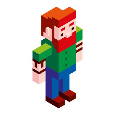 Vektör Çizgi Filmi Low Poly Tahta Kesici Karakteri