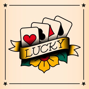 Vektör Eski Tarz Şanslı Dövme Tasarımı