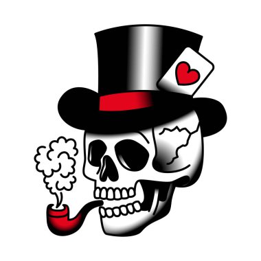 Vektör Eski Tarz Dövme Kafatası Tasarımı