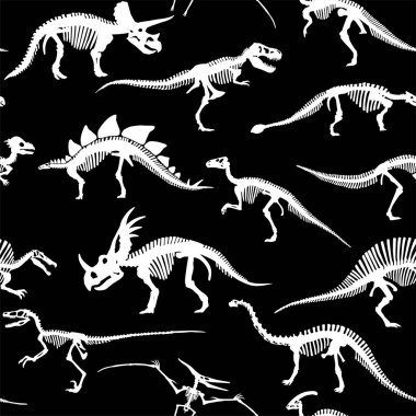 Vektör Farklı Dinozor İskeletler Tasarımlı Kusursuz Desen