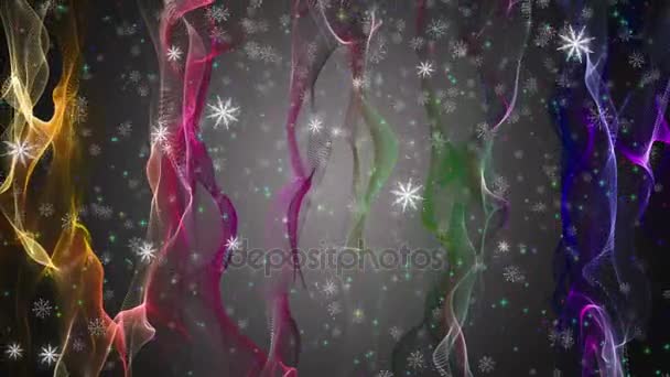Прекрасная рождественская анимация с движущимися волнами и снежинками плюс звезды, 4096x2304 петля 4K — стоковое видео