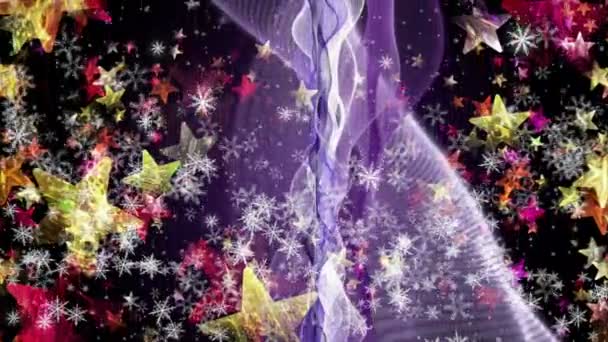 Maravillosa animación navideña con olas en movimiento y copos de nieve más estrellas, 4096x2304 loop 4K — Vídeos de Stock