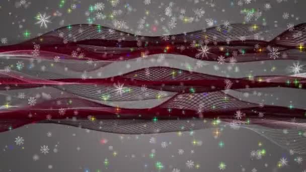 Underbara jul animering med rörliga vågorna och snöflingor plus stjärnor, 4096 x 2304 slinga 4k — Stockvideo