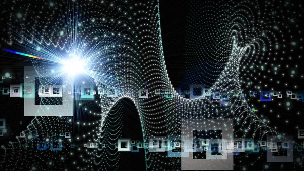 Ilustración futurista del diseño del fondo de partículas con cuadrados y luz — Foto de Stock