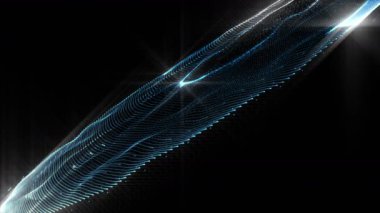 Parçacık dalgası nesne ve 4096 x 2304 döngü 4k yavaş çekimde yanıp sönen ışık ile fütüristik video animasyon