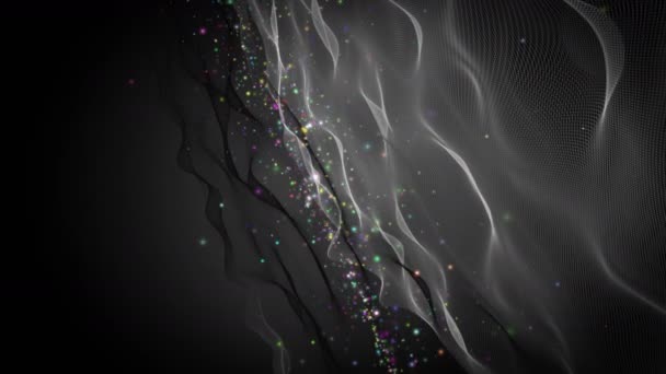 Animazione Video Futuristica Con Oggetto Onda Particelle Glitter Rallentatore 4096X2304 — Video Stock