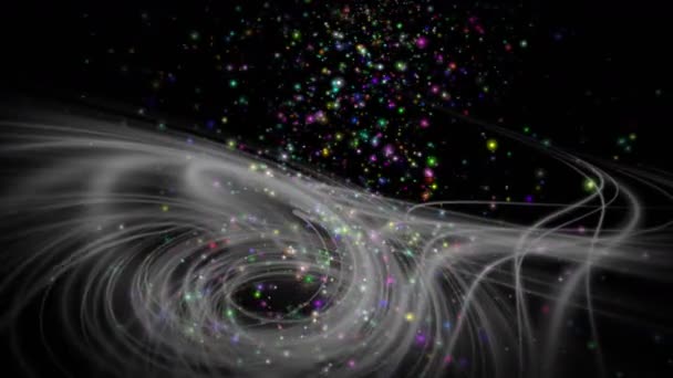 스트라이프 오브젝트와 천천히 움직이는 반짝이는 입자와 미래의 비디오 애니메이션 4096X2304 — 비디오
