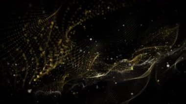 Dalga nesnesi ve ışıldayan parçacıklarla gelecek video animasyonu, 4096x2304 döngü 4k