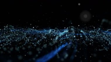 Dalga nesnesi ve ışıldayan parçacıklarla gelecek video animasyonu, 4096x2304 döngü 4k