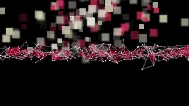 Potężna Animacja Splotu Wideo Świecącymi Trójkątami Kwadratowych Obiektach Tła Zwolnionym — Wideo stockowe