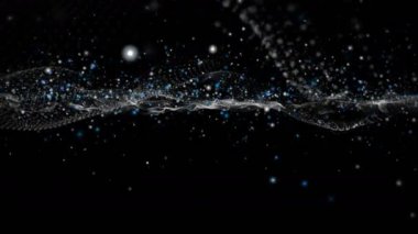 Dalga nesnesi ve parıldayan parçacıklarla gelecek video animasyonu, 4096x2304 döngü 4K