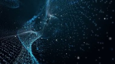 Yavaş çekimde ışıldayan parçacıkların olduğu fütürist soyut video animasyonu, 4096x2304 döngü 4K