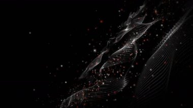 Dalga nesnesi ve parıldayan parçacıklarla gelecek video animasyonu, 4096x2304 döngü 4K