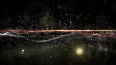 Dalga nesnesi ve parıldayan parçacıklarla gelecek video animasyonu, 4096x2304 döngü 4K