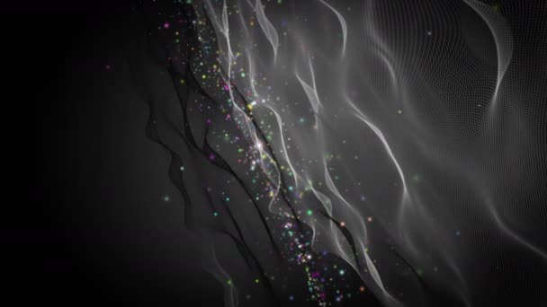 Futurisztikus Videó Animáció Hullám Objektummal Villogó Részecskékkel Lassított Felvételen 4096X2304 — Stock videók
