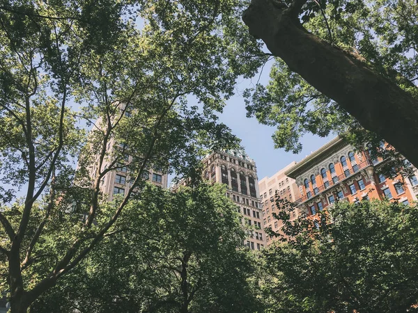 Klasik New York cephelerinden Madison Square Park 'ın güzel manzarası.