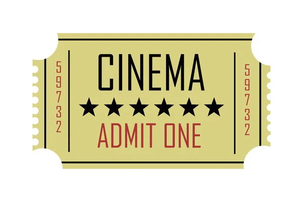 Illustration of a retro cinema ticket with the text Cinema, Admit One, in cream color