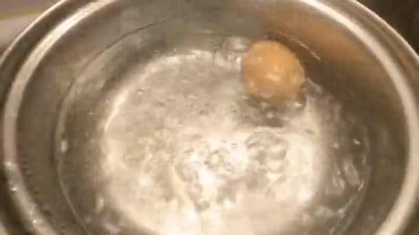 Яйце Готується Горщику Киплячою Водою Інгредієнт Приготування Їжі Кілометровий — стокове відео