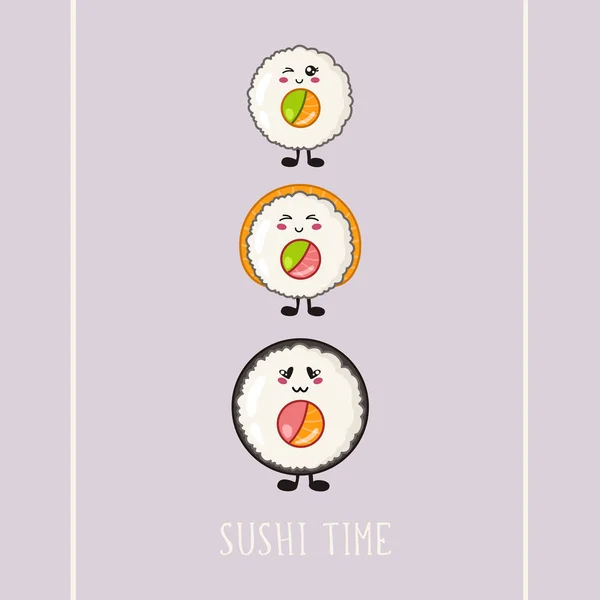 Set de sushi kawaii — Vector de stock