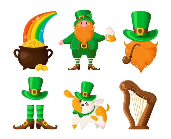 Saint Patricks Day dessin animé leprechaun, shamrock , — Image vectorielle