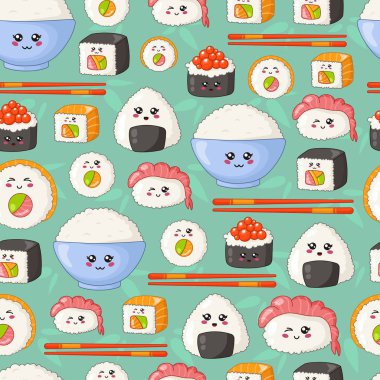 Kawaii suşisi, sashimi ve rulo - kusursuz desen