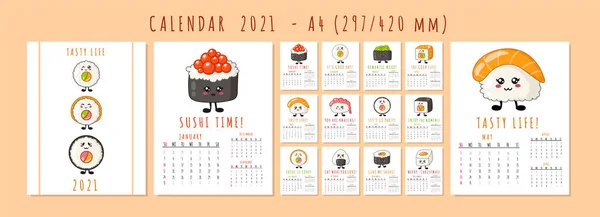 Calendario o planificador de alimentos de sushi — Vector de stock