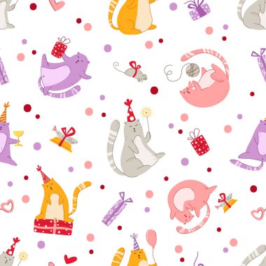 Kedilerin doğum günü partisi modeli - vektör