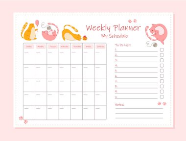 Kedilerin doğum günü partisi takvimi - vektör