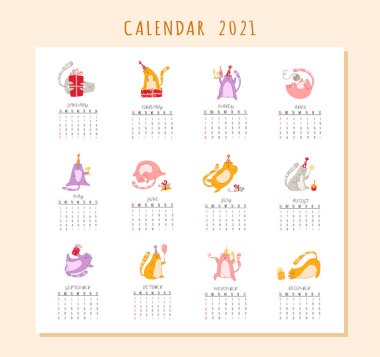 Kedilerin doğum günü partisi takvimi - vektör