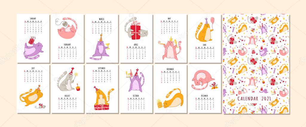 cats birthday party calendar - vector
