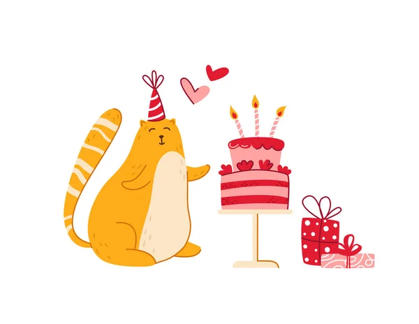 Set de fiesta de cumpleaños gatos - vector — Vector de stock