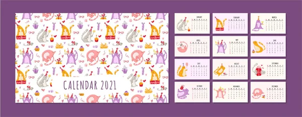 Calendario delle feste di compleanno dei gatti - vettore — Vettoriale Stock