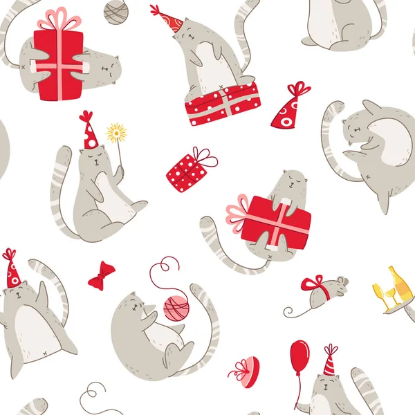 cats birthday party pattern - vector