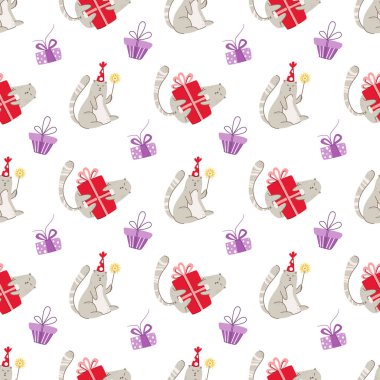 Kedilerin doğum günü partisi modeli - vektör