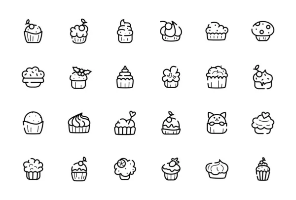 Set d'icônes de cupcakes contour - vecteur — Image vectorielle