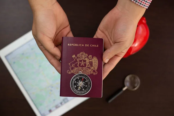 One Red Chilean Passport Some Dollars Desk — Stock Photo ...