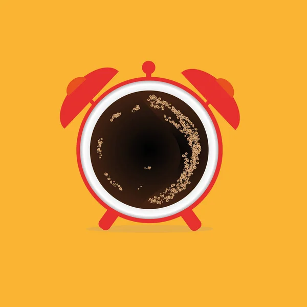 커피와 긴 그림자와 오렌지 배경 알람 시계 — 스톡 사진