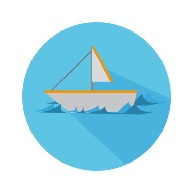 Seyahat için tekne ve dalgalar uzun gölge ile düz simgesi