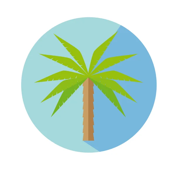 Icono plano con palmera sombra larga para viajar — Vector de stock