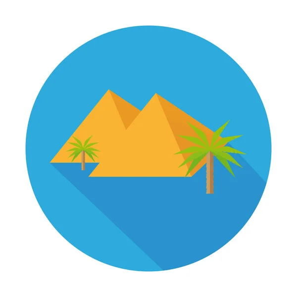 平面图标金字塔与棕榈树和长长的影子，旅费 — 图库矢量图片