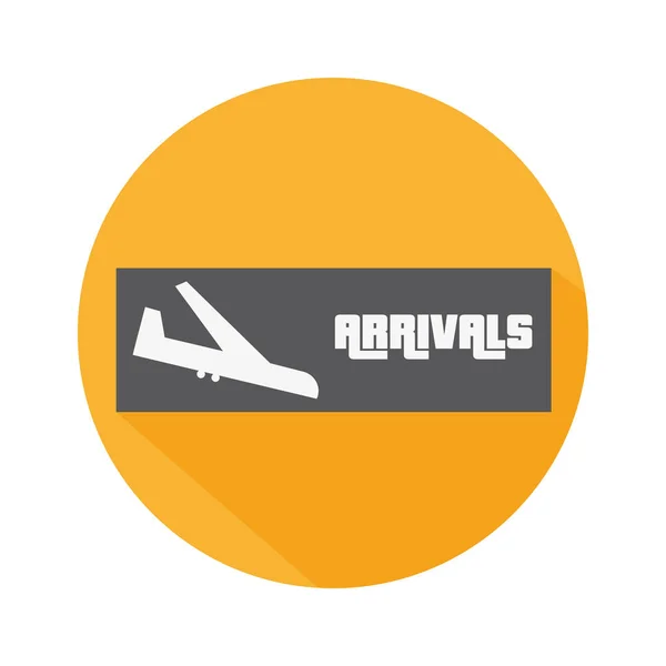 Flaches Symbol Ankunftszeichen am Flughafen für die Anreise — Stockvektor